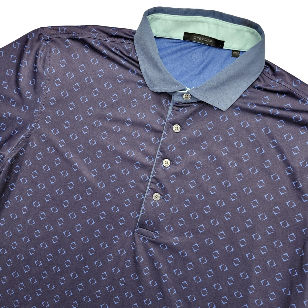 Greyson Polo Shirt Mens Large‎ Blue Geometric Players Club Golf Stretch Top